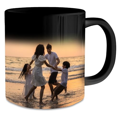 Personalisierte Zaubertasse mit eigenem Foto Farbwechsel Tasse mit Foto Geschenke für Männer Frauen Kaffeetasse personalisiert bedrucken persönliche Fotogeschenke - Innen Schwarz