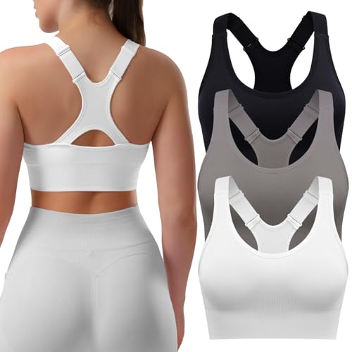 Sport-BHS für Damen im 1/3er-Pack, Racerback, Hoher Halt, Verstellbare Träger – Gepolsterte, Nahtlose Yoga-BHS fürfür Fitness, Laufen & Joggen