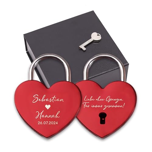 LAUBLUST Liebesschloss mit Gravur und Schlüssel inkl. Geschenkbox - Im Herzen Verbunden - Personalisiertes Geschenk für Paare | Schloss für Brautpaare & Verliebte | Geschenk zur Hochzeit & Verlobung