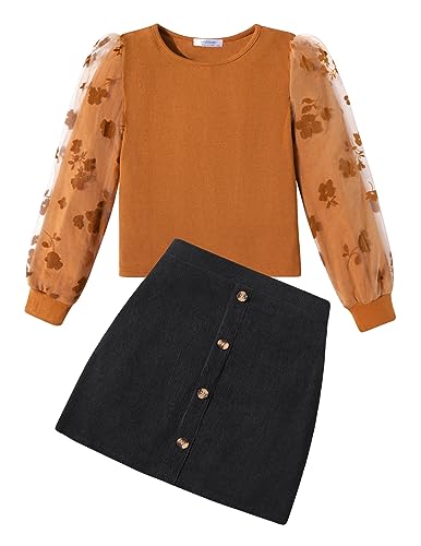 Arshiner Mädchen Bekleidungssets Elegante Langarmshirt mit Rock Set Kinder Herbst Winter Outfit Kariert Freizeit Mode Zweiteilig Kleidung Sets für Mädchen 7-8 Jahre