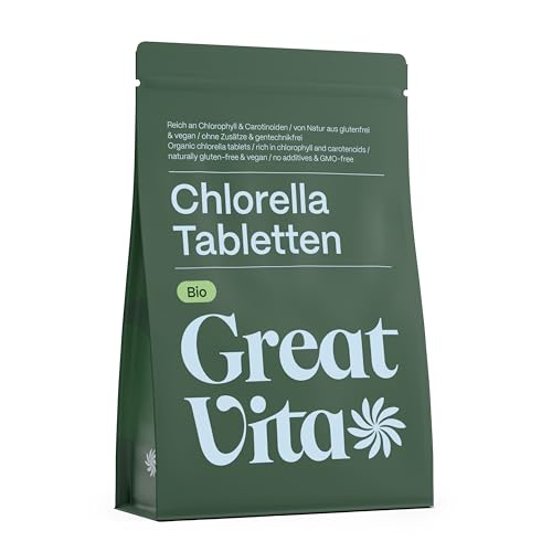 GreatVita Bio Chlorella Tabletten ca. 800 Stück - 500 mg | 400g reine Algen-Presslinge, ohne Zusätze | Vegan & Nachhaltig verpackt | Reich an Chlorophyll & Carotinoiden