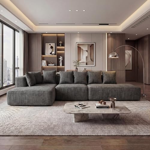 Mendler Sofa-Garnitur HWC-Q28, L-Sofa Couch Loungesofa, Stoff Chenille (270 g/m²) Liegefläche Links 60x310x150cm - dunkelgrau