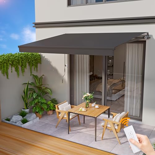 HOMEDEMO Markise Elektrisch mit Fernbedienung Gelenkarmmarkise (300 x 250cm) Anthrazit mit Handkurbel, Terrassenmarkise Balkonmarkise Sonnenschutz und wasserdicht, inkl. Wandhalterung