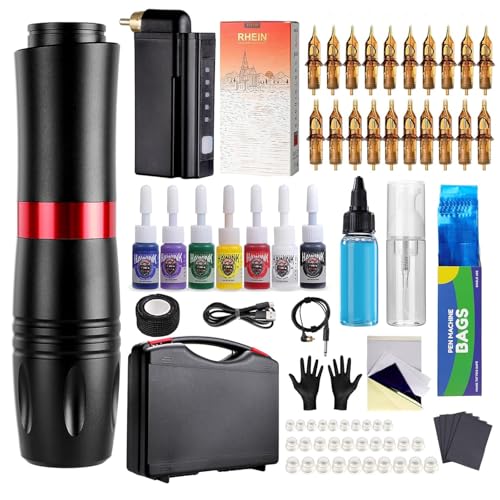 HAWINK Tattoo Maschine Set mit 1500 mAh Akku 20 Stück Tattoo Nadeln 7 Inks Blaue Seife Koffer Komplettes Tattoo Zubehör Kit EM154EN02P199EU-1