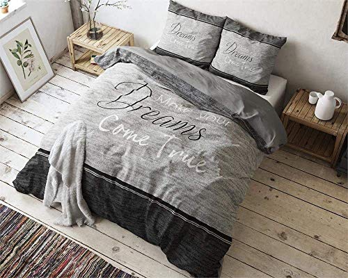 Sleeptime Bettwäsche 200x200 3-teilig - 100% Baumwolle - True Dreams - 1x Bettbezug 200x200 cm + 2X Kissenbezug 80x80 cm - Oeko-TEX®, Reißverschluss, pflegeleicht - atmungsaktiv & hautfreundlich
