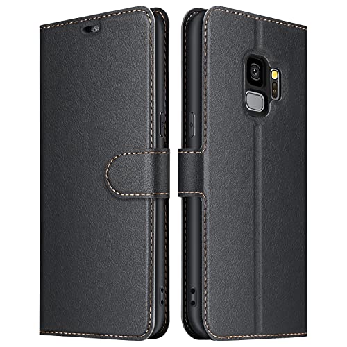 ELESNOW Hülle für Samsung Galaxy S9, PU Leder Klappbar Wallet Handyhülle Schutzhülle Tasche mit Kartenfach, Standfunktion, Magnetisch für Samsung Galaxy S9 Hüllen (Schwarz)