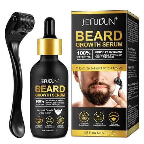 Bartwachstum Kit, Bartroller und Bartwachstumsöl, Biotin Haare Bartöl Beard Growth Oil, 0,25 mm Dermaroller Roller für Haare und Bart, Stimuliert Dicken Schnurrbart und Haarwachstum, Bartpflege Set