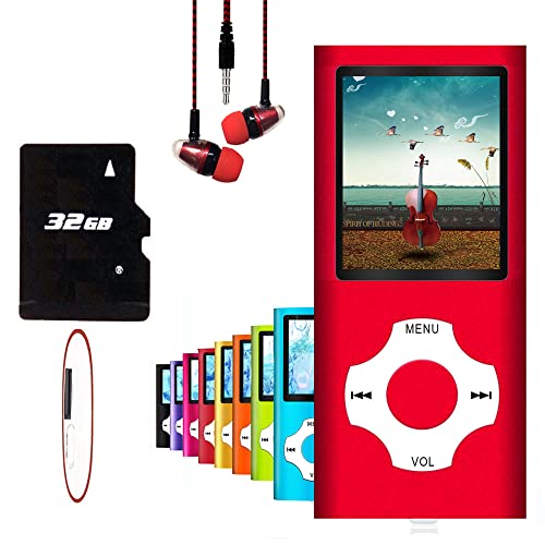 Hotechs MP3-Player/MP4-Player, MP3-Player mit 32 GB Speicherkarte, schlankes Design, digitales LCD-Display, 4,6 cm (1,8 Zoll) Display, FM-Radio (Rot)