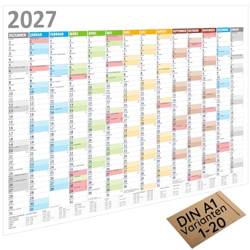 MARZEI24® Din A1 Wandkalender 84,1 cm x 59,4 cm für 2027 Kalender Planer O1