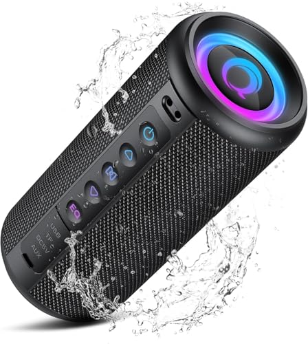 Bluetooth Lautsprecher, 2026 Musikbox Bluetooth 5.4 mit RGB Lichter, Tragbarer Lautsprecher Freisprechfunktion für Phone, 30h Akku, IP7 wasserdicht Fantastischer Sound Geeignet Outdoor/Garten/Sport