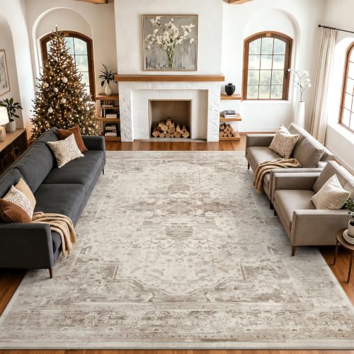 Smiry Retro Vintage Wohnzimmer Teppich 120 x 160 cm Teppiche Vintage-Beige | Kunstwolle Kurzflor Groß Tepich, Weich Rutschfest Pflegeleicht, Waschbarer Teppich für Kinderzimmer, Schlafzimmer, Esszimmer