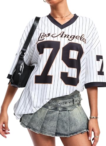 Navneet Oversize Shirt Damen Trikot Jersey Top Gestreift Football Sommer