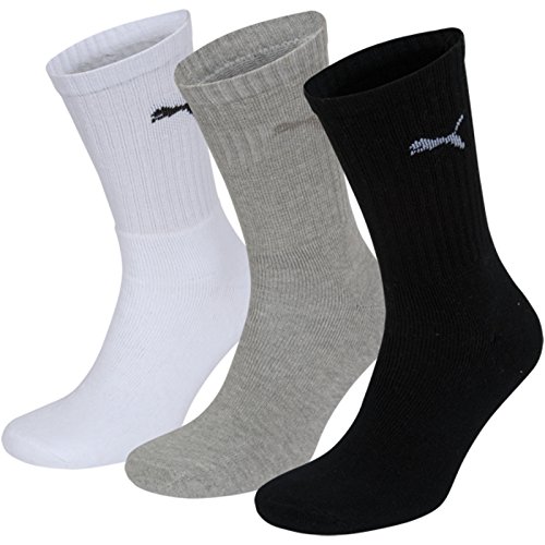 PUMA Herren Crew Socken, Weiß / Grau / Schwarz, 39-42 EU