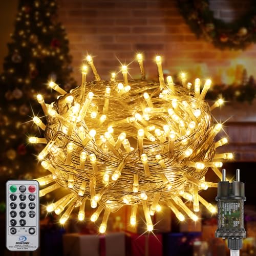 FairyGlim Weihnachtslichterkette mit Fernbedienung-10M 100 LED für Wasserdichte Outdoor Lichterkette mit 8 Modi. Ideal für Gärten, Partys, Terrassen und Balkon festliche Deko (warmweiß)