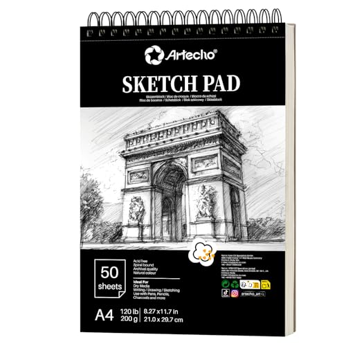 Artecho Skizzenbuch A4, 50 Blatt, 200g/m² Zeichenblock & Sketchbook