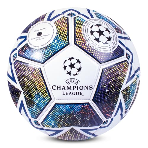 UEFA Champions League Fußball, Größe 5, offiziell lizenziert, Training, Match, Merchandise, Sammlerstück für Kinder und Erwachsene, tolles Fußballgeschenk, Weiß/Blau/Grün
