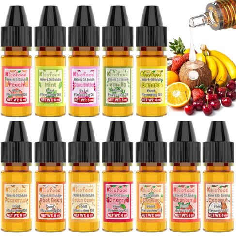 Lebensmittelarom, Kicofood - 12 Konzentrierte Lebensmittel Aromaöl, flavoring oil für Joghurt, Getränke, Desserts, Quark, Kuchen - 6ml