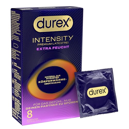 Durex Intensity Extra Feucht Kondome - Ultra dünn plus für intensive Körperwärmeübertragung - Mit extra viel Silikongleitgel befeuchtet - Ohne Latex - 8er Pack (1 x 8 Stück)