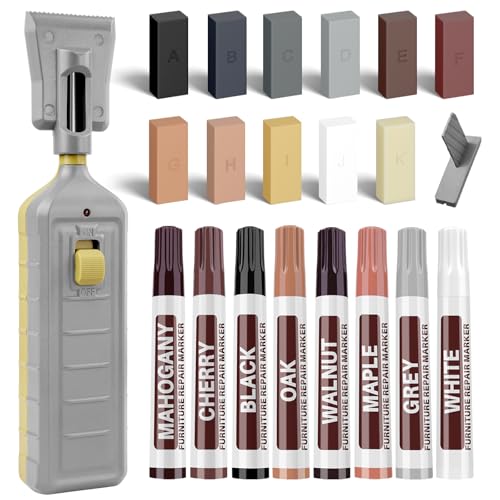 Laminat Reparaturset, Vinyl Reparaturset mit Schmelzwerkzeug, 11 Farben Hartwachs für PVC Vinylboden, Laminatboden, Linoleum Bodenbelag, Holzböden Möbel Arbeitsplattet Reparatur Set