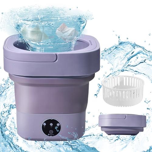 Mini Waschmaschine 12L Faltbar Camping Waschmaschine Tragbare Waschmaschine Reise Waschmaschine mit Schleuder für kleine Wohnungen, Camping und Reisen (Lila)