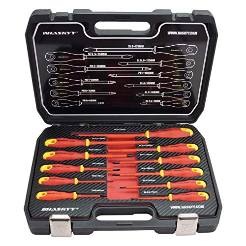 HASKYY 11 tlg VDE Isolierter 1000V Elektro-Schraubendreher Schraubenzieher Satz Schlitz & PH Set Magnetische KREUZ + SCHLITZ Spitzen Chrom-Vanadium-Stahl