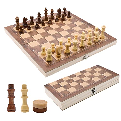 Schachspiel Holz Hochwertig, 3 In 1 Schach, Tragbare Schachbrett, Chess Board Klappbar, Abschließbarer Koffer, Set für Party Familie Aktivitäten,reiseschach, Kinder (29x29x2cm)