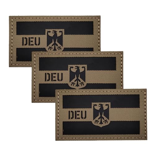 3 Stücke DEU Deutsche IR Infrarot Reflektierende Klett Patches Militär Für Rucksack Hut Jacke Militär Baseballkappe Uniform Kleidung Taktische Weste Hundegeschirr (Braun)