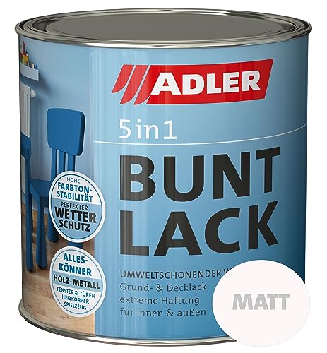ADLER 5in1 Buntlack für Innen und Außen - 125ml- Wetterfester Lack und Grundierung für Holz, Metall & Kunststoff RAL9001 Cremeweiß