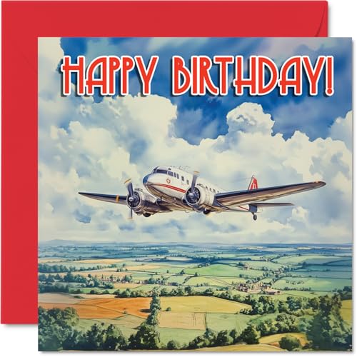 Stuff4 Geburtstagskarten mit Flugzeugmotiv der 1940er Jahre, Passagier, Happy Birthday Karte für Vater, Mutter, Bruder, Schwester, Opa, Oma, Onkel, Tante, Cousin, 145 mm Geburtstagsgrußkarten