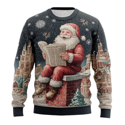 Generisch Weihnachtspullover Herren Led Weihnachts Sweatshirt Hässlicher Sweatshirts Ugly Christmas Sweater Weihnachten 3D Druke Rundhals Pullover Weihnachtsshirt Langarm Oversized Weihnachtspulli
