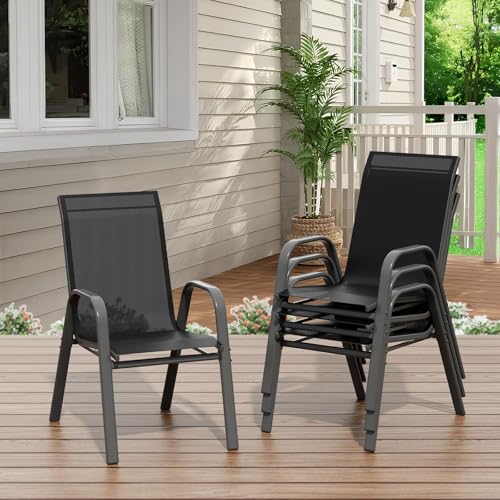 GarveeHome Gartenstühle 4er Set – Stapelbare Textilene Gartenstühle aus Metall, Outdoor Stühle Set wetterfest & rostbeständig, Terrassenstühle 4er Set für Garten, Balkon & Terrasse