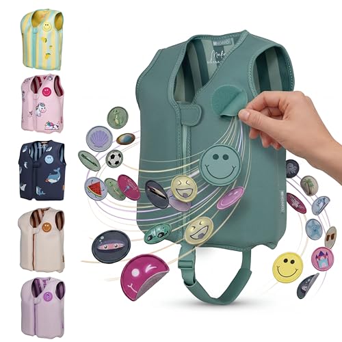 NOARD Kinder Schwimmweste 2-6 Jahre 15-30 kg | EN 13138-1:2021 Zertifiziert | Schwimmhilfe mit Klett-Patches zum Personalisieren, Verstellbarer Schrittgurt, 8 herausnehmbare Schwimmkörper