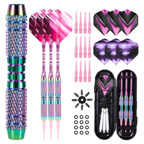 WinRoot 3 Darts 18g Soft Tip Dartpfeile Set mit Regenbogen Reines Kupfer Barrel,Hochwertige Aluminium Stange, PET Flights, Kunststoffspitzen, Ringen und Transportbox