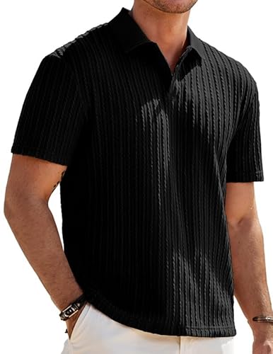 Elegancity Herren Poloshirts Kurzarm Srtick Golfshirt Polohemd Schwarz,M