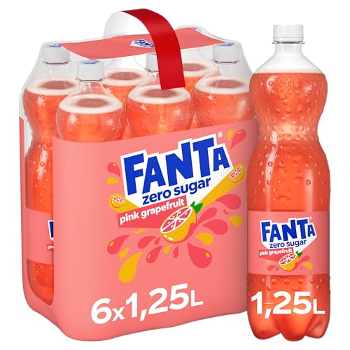 Fanta Zero Pink Grapefruit Limonade – zuckerfreies, kalorienfreies Erfrischungsgetränk mit Grapefruit-Geschmack – 6x 1,25L Einweg PET Flaschen – Vorratspack
