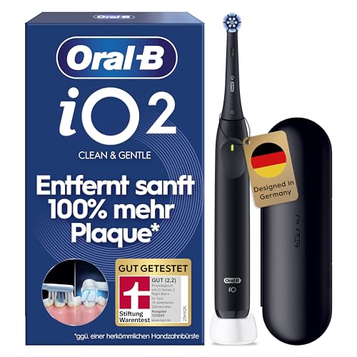 Oral-B iO Series 2 Elektrische Zahnbürste — Electric Toothbrush, Inkl. 1 Aufsteckbürste, Reise-Etui — 3 Putzmodi für Zahnpflege, GUT GETESTET (2,2) von STIFTUNG WARENTEST, Designed by Braun, Schwarz