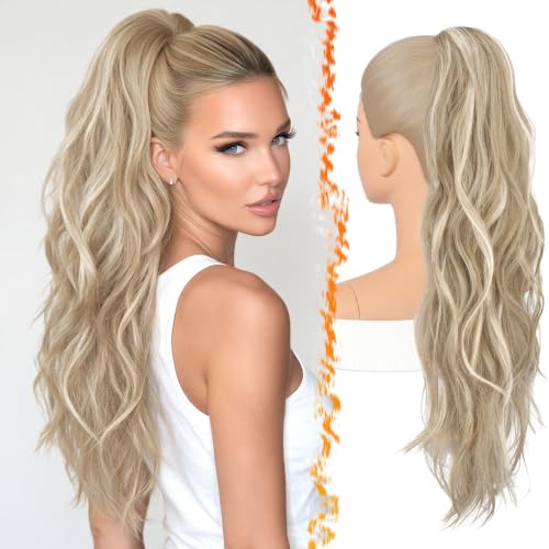 BARSDAR 63cm Synthetisches Dual Use Aschblond Wellig Pferdeschwanz Haarteil