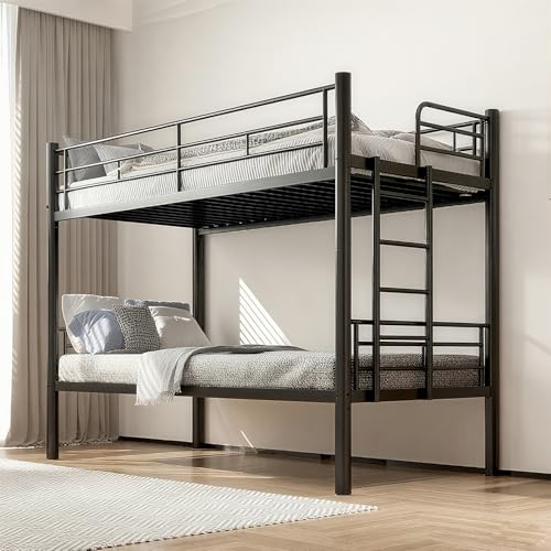 Askelierg Etagenbett 90x200, Stockbett Metall, Bunk Bed mit SchutzgeläNder und Zugangsleitern, Umbaubar in 2 Einzelbetten, Jugendbett Platzsparendes, für Jugendliche und Erwachsene (Schwarz)