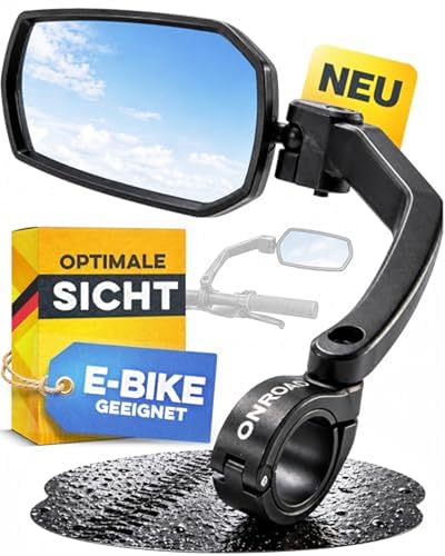 Fahrradspiegel für E-Bikes links VISION MAX mit Extra Großem Weitwinkel für maximale Sicherheit - Rückspiegel Fahrrad 360° verstellbar für Ebike & MTB, Bruchfester & klappbarer Fahrrad Spiegel Lenker