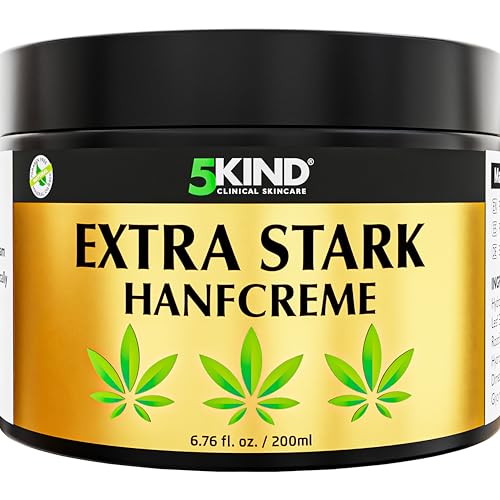 5kind Extra Starke Hanfcreme 200ml - Hochkonzentriertes Hanföl und Arnika-Creme - zur Massage von Gelenken & Muskeln, unterem Rücken, Knien, Nacken & Schultern - Reich an natürlichen Extrakten