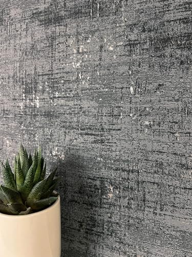 Newroom Tapete Schwarz Vlies Betonoptik - Industrial Used Look Metallic Glanz für Wohnzimmer Schlafzimmer