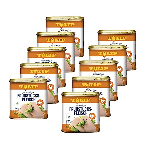 TULIP 10x Hähnchen-Frühstücksfleisch 340g | leckeres Hähnchenfleisch in der praktischen recycelbaren Konserve | Geflügel-Frühstücksfleisch in der Dose | 80% Hähnchenfleisch