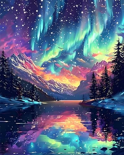 OkarinaArt Malen nach Zahlen Erwachsene Sternenhimmel Paint by Numbers, DIY Acrylfarben Malset mit Pinseln, Polarlicht Ölgemälde auf Leinwand zum Selbermalen ohne Rahmen, 40 x 50 CM