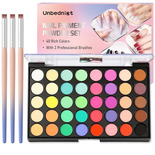 Bafutayawa Nagelpuder Set 40 Farben mit 3 Pinseln Nail Pigment Powder für Nailart Bunt Neon und Pastell Nagel Puder Palette für Ombre Gradient Nagelschmuck