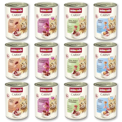 animonda Carny Adult Gourmet Selection, Mixpack (12x400g), Katzennassfutter für ausgewachsene Katzen, Nassfutter mit 100% frischen, fleischlichen Zutaten, Katzenfutter ohne Getreide und Zucker