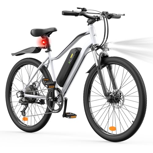 Finbike E Bike 26 Zoll, Elektrofahrrad 36V 10.4Ah Tauschbar Akku, 60KM Schnelllade E-Bike mit 7Gänge & Doppelscheibenbremse, E Mountainbike für Durft, Stadt, Alltagsmobilität, Urlaubsreisen