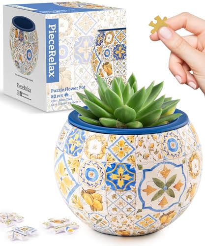 PieceRelax 3D Puzzle Blumentopf – Retro Tiles | 80 Kunststoffteile | DIY-Pflanztopf zum Selbstbauen | Entspannendes Geschenk für Pflanzenliebhaber [K1104]
