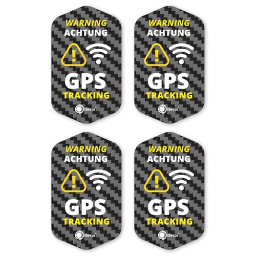 iSecur 4er GPS Tracking Aufkleber Set I 3 x 5 cm I Warning GPS-Gesichert I außenklebend wetterfest I Carbon Optik I hin833