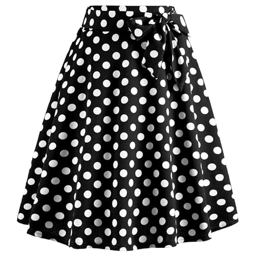 WERFORU Damen Midi Rock 50er Jahre Rock Polka Dot Rockabilly Vintage A Linie Swing Faltenrock mit Gürtel