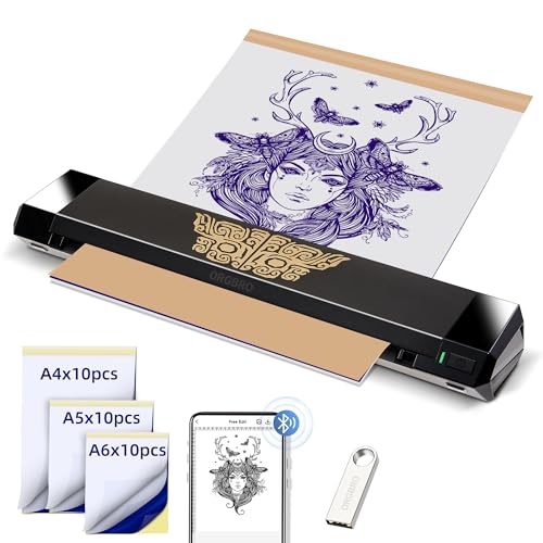 ORGBRO X8 Tattoo Drucker, Bluetooth Tattoo Stencil Drucker mit 30 Stück Transferpapier, Thermodrucker Tattoo Maschine für professionelle Künstler und Anfänger, kompatibel mit Smartphone/Tablet/PC